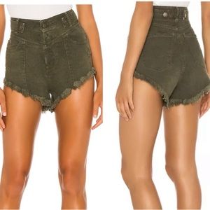 NEW Retrofete Green Denim Shorts Tessa Distressed Size 26